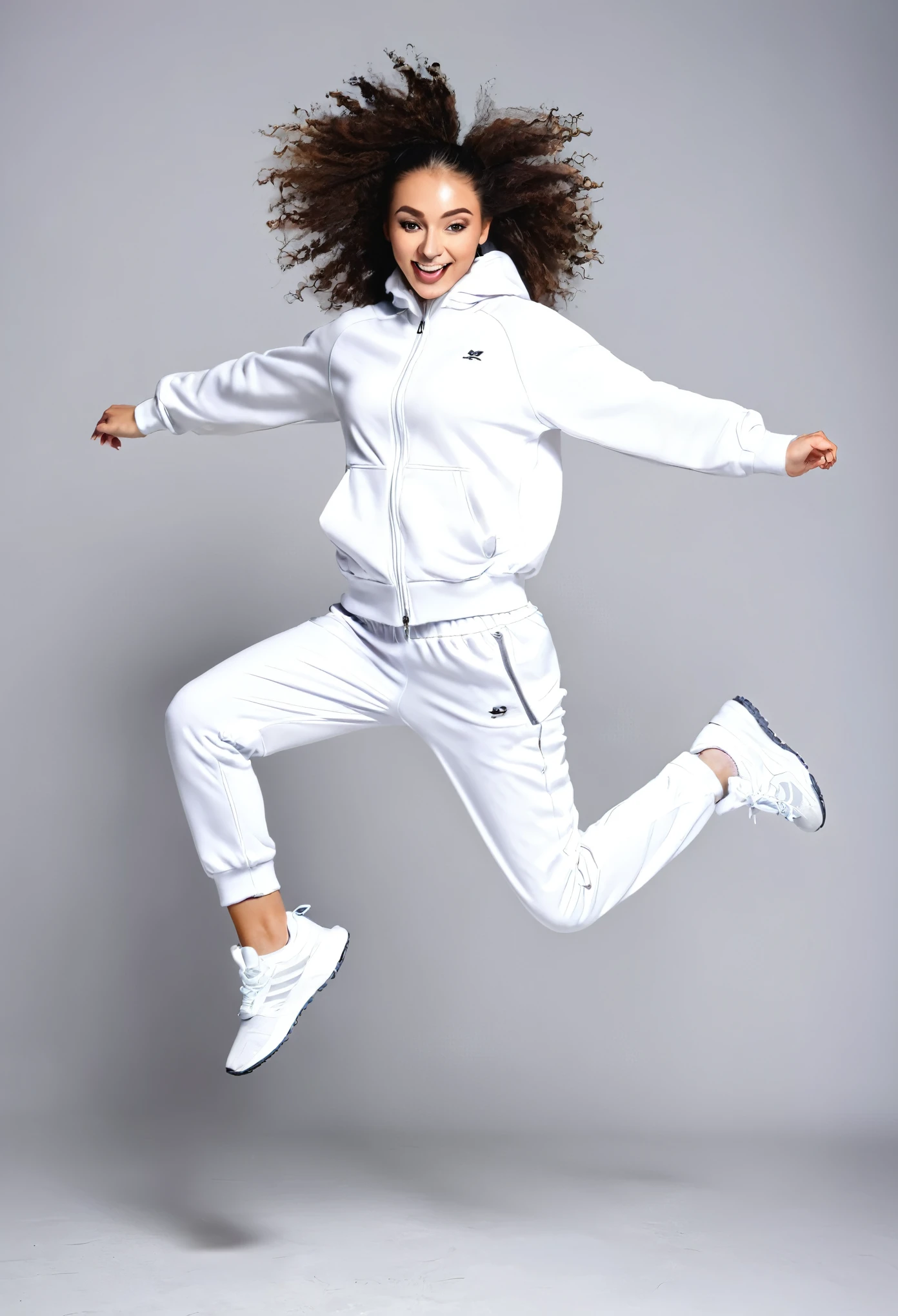 girl in a tracksuit jumping