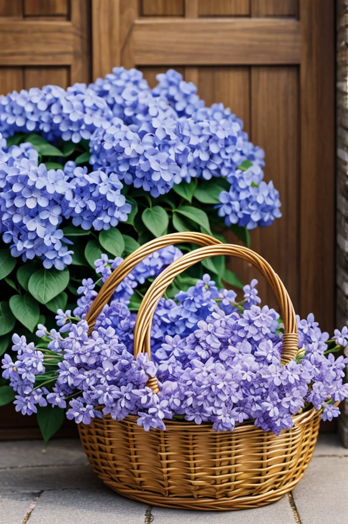 illustrator of flower basket with color blue and lilac