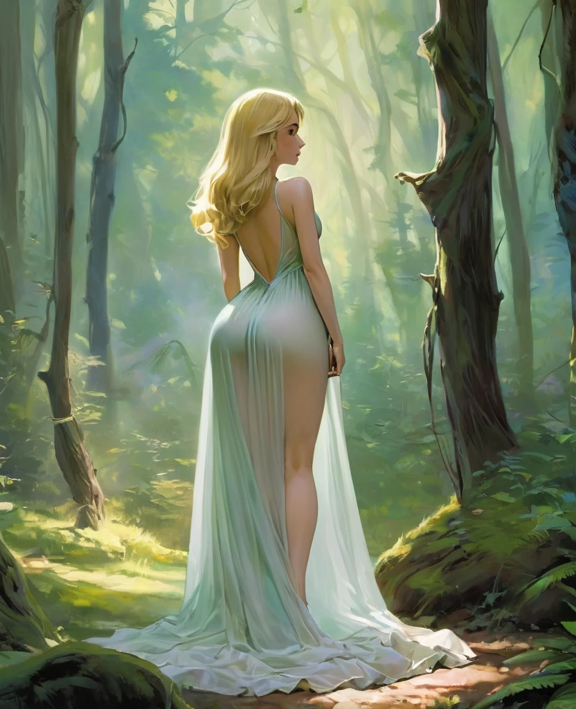 Alice had her back to him, her body was a work of art, when she stretched, her short and transparent nightgown did not hide her figure. noting the curve of her spine, the bulge of her thigh bones and the soft swell of her ass. Background - camp in the forest