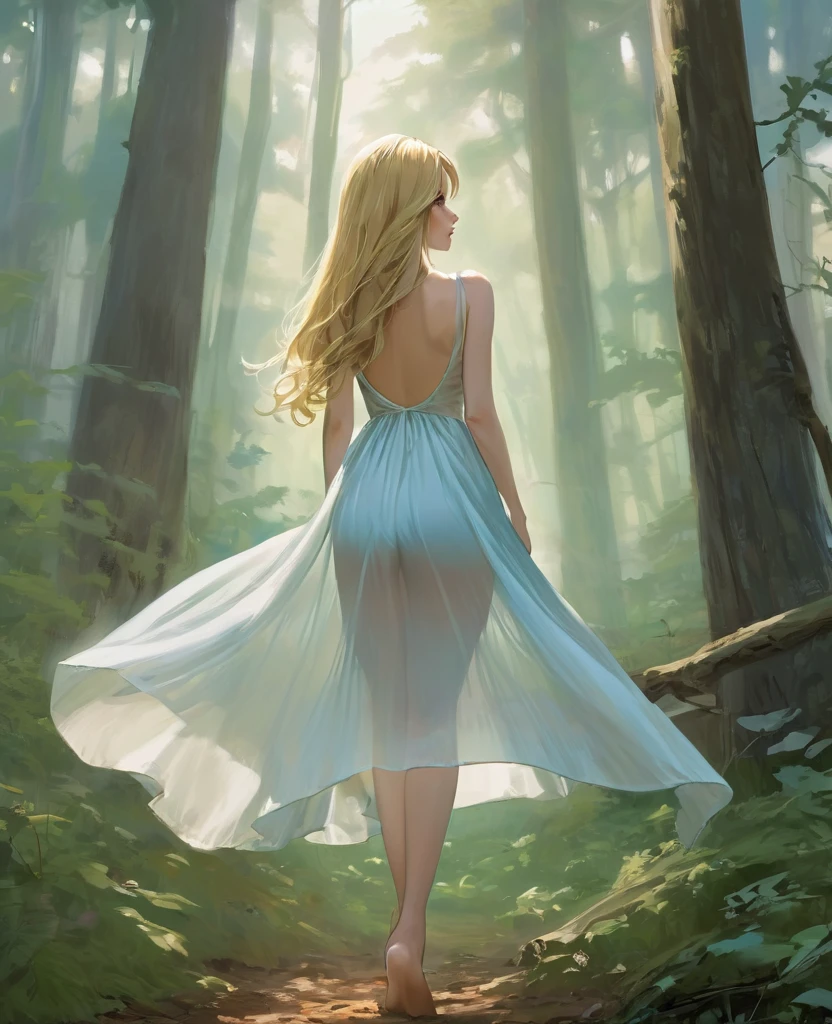 Alice had her back to him, her body was a work of art, when she stretched, her short and transparent nightgown did not hide her figure. noting the curve of her spine, the bulge of her thigh bones and the soft swell of her ass. Background - camp in the forest