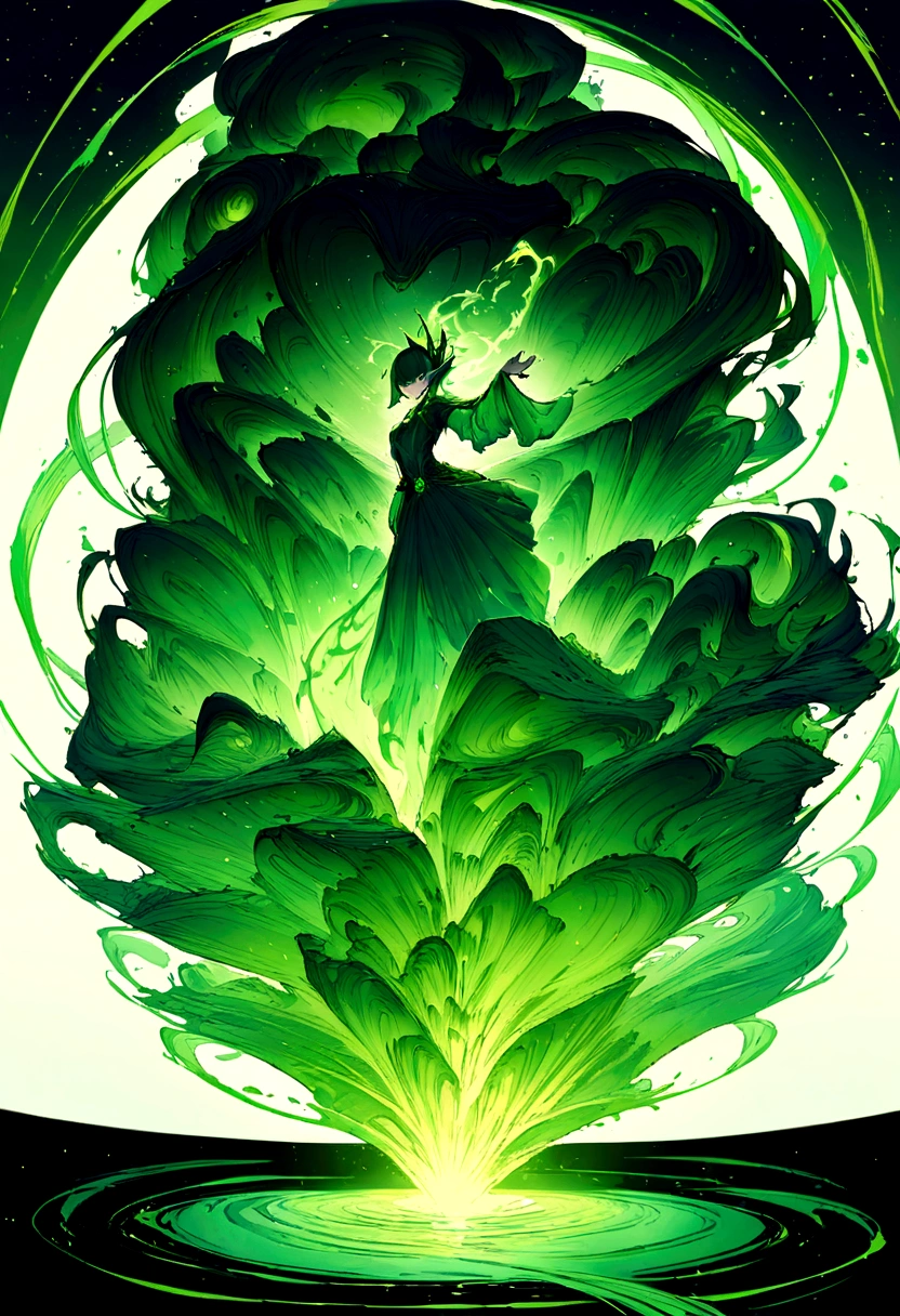 A captivating piece of pop art by artist Cepriu, featuring a seductive Green Lantern elf flying through space. The illustration has a vintage comic book feel, with the lovely elf looking at the viewer, displaying a luminescent Green Lantern ring on her finger, her fist clenched and leaving a trail of swirling green energy in her wake. The background shows the vastness of space, with a distant Earth visible. This work combines elements of illustration, typography, poster design and painting to create a dark fantasy masterpiece., typography, illustration, painting, poster, dark fantasy