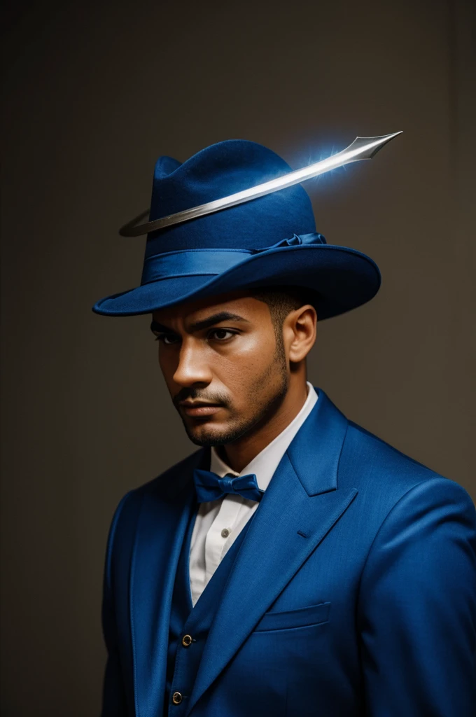 Man in a blue suit and rapier head