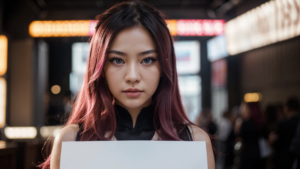 8k, realistic, ultra quality, beatiful asian girl, Stern anime girl, no background, (Highest Quality, Amazing Details:1.25), cinematic lighting, unique, whole body in picture, black gloves, high-quality, very long hair, hair intakes, makeup, lipstick, eyelashes, ultra detailed eyes, ultra detailed face, ultra detailed lips, ultra detailed lipstick, ultra detailed makeup, 18 years girl, blue eyes, pink hair, masterpiece, 8k, holding a blank paper