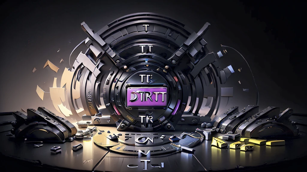 (DTG: 1.8), (DTG letters: 1.8), (Three letters: 1.8), DJ set, Music, cassette, CD Player, Futuristic device for music playing, Music reproducer, Lo-fi, writing, abstract, colorful, high resolution, high quality, neon colors, dark grey background, black grey grdient
