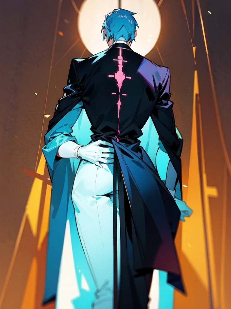 Male doctor A short, thin person stands with his back 