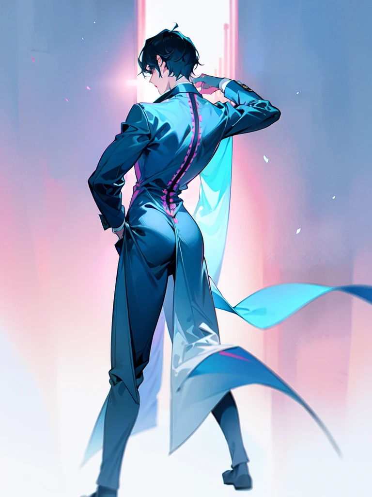 Male doctor A short, thin person stands with his back