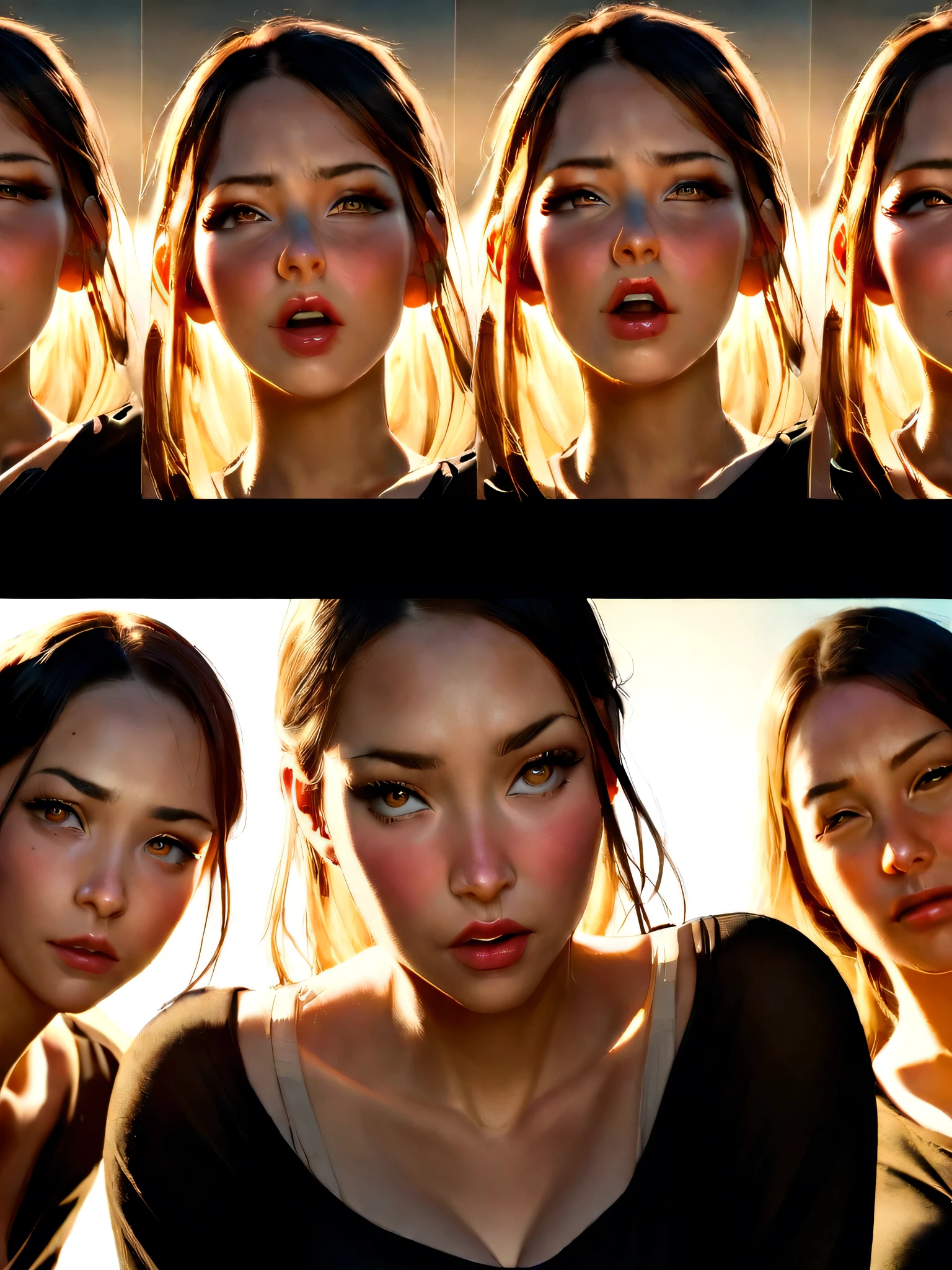Realistic instagram photo., detailed pretty faces, expressions of contempt. Huge , three german women standing in a field, Soft natural volumetric light, cinematographic, perfect light, low view