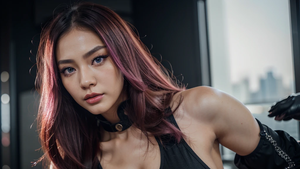 8k, realistic, ultra quality, beatiful asian girl, Stern anime girl, no background, (Highest Quality, Amazing Details:1.25), cinematic lighting, unique, whole body in picture, black gloves, high-quality, very long hair, hair intakes, makeup, lipstick, eyelashes, ultra detailed eyes, ultra detailed face, ultra detailed lips, ultra detailed lipstick, ultra detailed makeup, 18 years girl, blue eyes, pink hair, masterpiece, 8k,