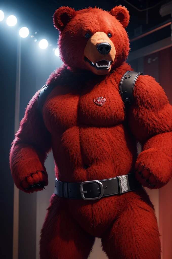 An animatronic red bear