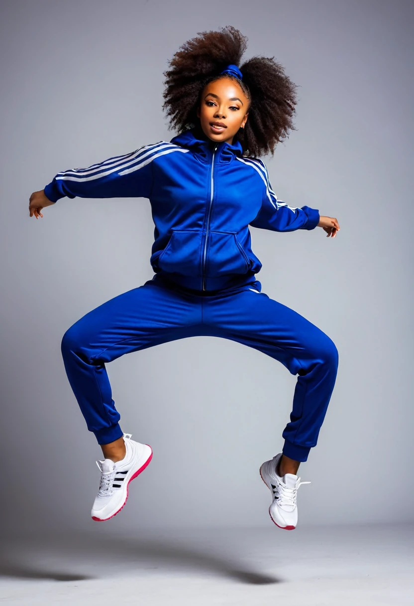 African girl in a tracksuit jumping