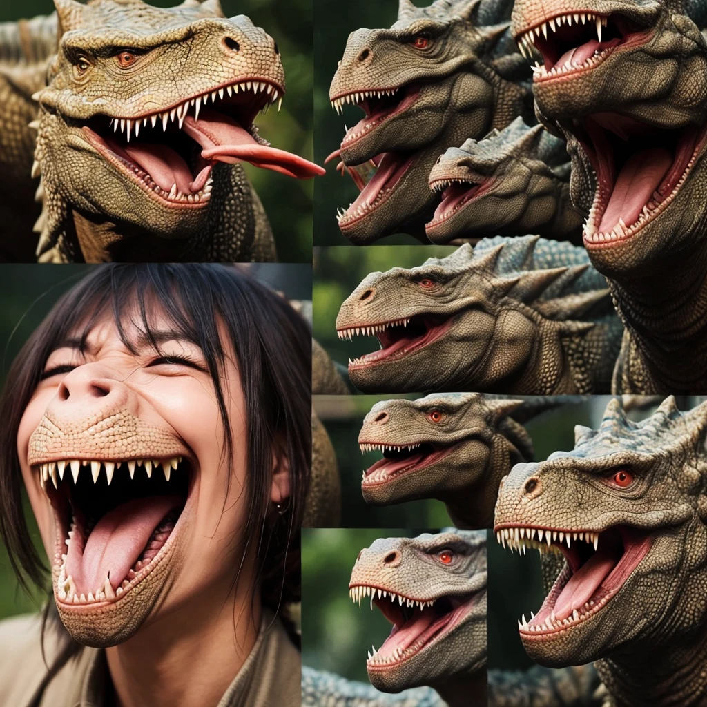 dinosaur、Image9Split、9kind、Mr.々Expression、Face only、Masterpiece、Masterpiece、Highest quality、Crying expression、Angry expression、Smiling face