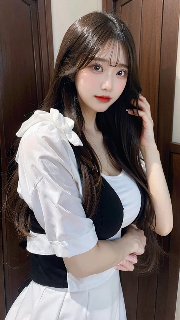 Beautiful body, Beautiful face, big breasts, long hair,BDSM style clothing.
