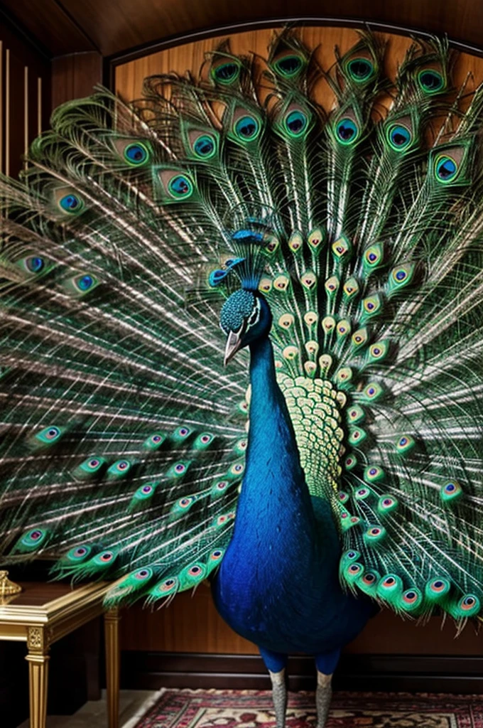 Peacock in a luxurious room