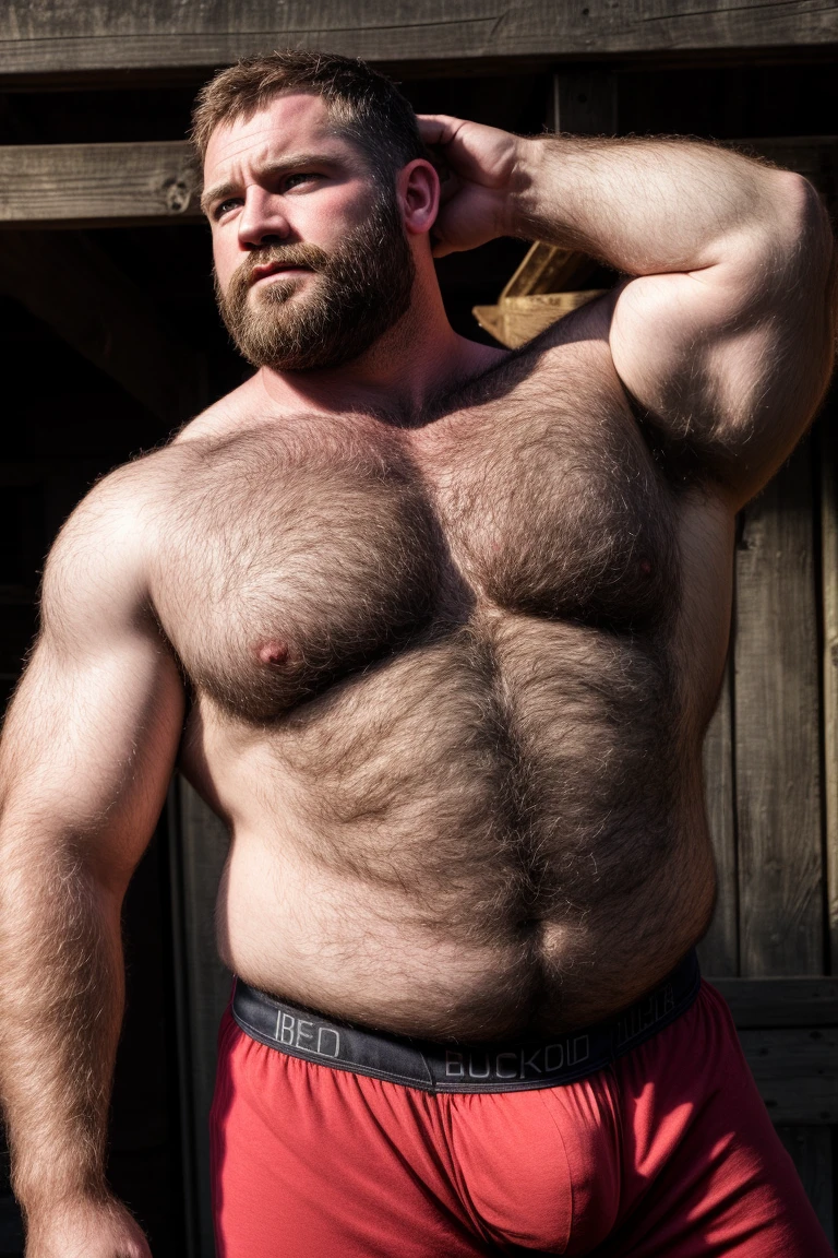 8KUHD HDR Very Extremely Realistic Real Very Detailed High Quality Create a professional studio-style 8K Very Realistic Real photograph featuring a middle-aged daddy rugged muscle bears man , burly, very hairy, very beared big daddy muscle bear, and very realistic detailed rugged burly man and his husband in boxer shorts. Very Realistic boxer shorts, very realistic detailed bulge, very realistic hair, very realistic beards, very realistic thick chubby neck, very realistic neck lines, very realistic detailed neck, very realistic belly, very realistic burly chest, very realistic detailed hairy burly strong chest and arms, very realistic detailed hairy burly strong chest and arms, very realistic pecs, very realistic burly muscle bear body, very realistic , very realistic burly muscle bear body, very realistic face, very realistic detailed face, very realistic eyes, very realistic detailed eyes, very realistic pupils, very realistic detailed pupils, very realistic nose, very realistic ears, very realistic facial features, very realistic burly arms, very realistic elbows, very realistic hands, very realistic pecs, very realistic belly, very realistic human man body, very realistic bellybutton, very realistic wrists, very realistic fingers, very realistic fingernails, very realistic shoulders, very realistic mouth, very realistic lips, very realistic detailed skin, very realistic skin, very realistic mens clothing, very realistic detailed mens clothing. 8K Very Realistic Hairy Bearded Burly Muscle bear Photoshoot, A very realistic burly muscle bear man in a Far, in a very realistic romantic and virile Farm scene. 8K Very Realistic Real Intricately Detailed, 8K very realistic real detailed Farm surroundings, very realistic surroundings lighting, No Deformities, 8K captured with a 85mm lens by a world famous photographer, 8K Resolution Very Ultra Realistic and 8K Very Realistic Photograph, 8K Resolution Clear HDR Quality full with very realistic real details