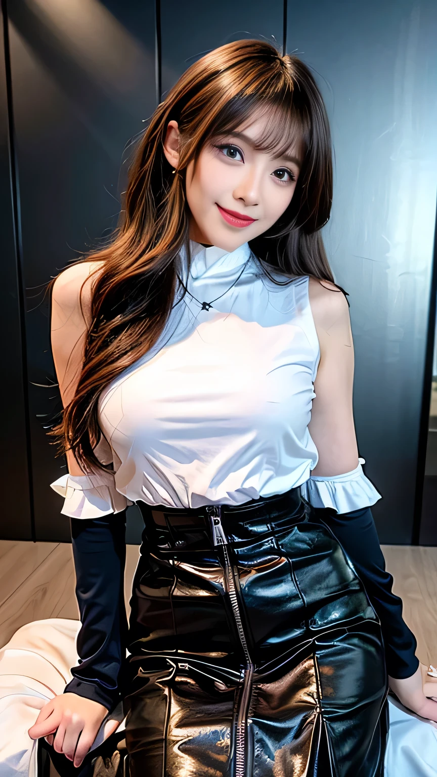 seed;88117315,((Full Body Angle))、Front hair:1.3))、((Highest quality, 8K, masterpiece: 1.3)), concentrated: 1.2, Cute girl 1,Nipples erect、 Perfect beauty: 1.4,Summer casual solid color zipper waist slim fit sleeveless sweater dress: 1.2,Long sleeve、Randall Color、comics&Text Graphics、Black ruffle-trimmed drawstring zip blouse,1.1, Highly detailed face and skin textures, Fine grain, double eyelid, whitening skin, ,Highest quality,Ultra-high resolution,you,1 girl,alone,_Shiny_skin,Iris,necklace,((brown_length_Wavy_hair)),(lips)),eyelash,Front hair,deal with,compensate,Shiny,pore,skin,Large Breasts、((smiling face))、riverbank、