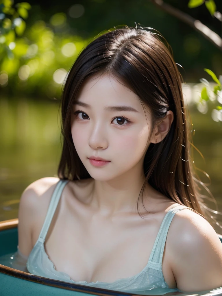 Canoeing、(Highest quality)、((Very detailed))、4K、(8K)、masterpiece、Very detailedな、Highest quality、Super Resolution、1 person、Kind Face、Soft Light、RAW quality、Soft Skin、163cm、30 years old、