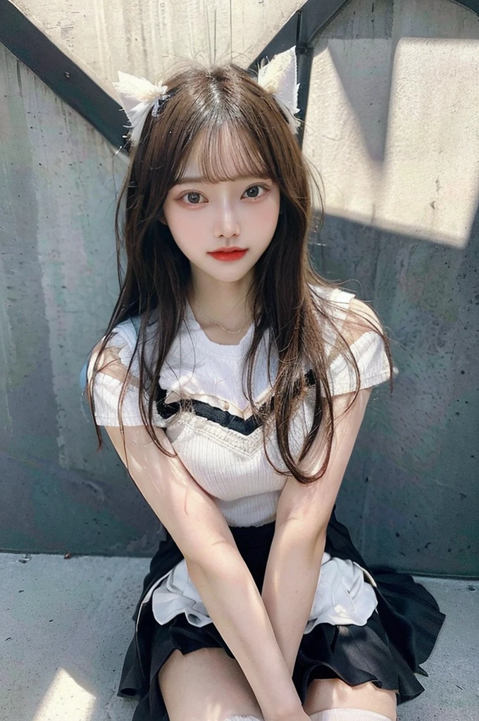 คุณภาพhighสุด、ความละเอียดhigh、very detailed、Masterpiece、RAW shooting:2、realistically:2、Virtual image:2、Very delicate and beautiful、exquisite details、full shot、3 women、Japan、22 years old、(cheerleader)、(Cheer on the pitch.)、(beautiful face:1.5)、Cheer uniform、(short skirt:1.5)、high、brown hair、put on makeup、textured skin、(Bare legs:1.5)、perfect proportions