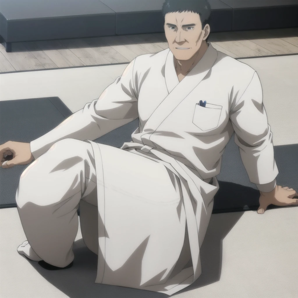 masterpiece,high quality,ultra high definition,solo,
YosukeHinoki,1middleagedman,
White medical gown ,