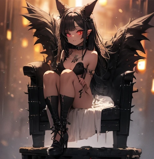 1girl, Goth girl, nude, black lips, glowing red eyes, full body