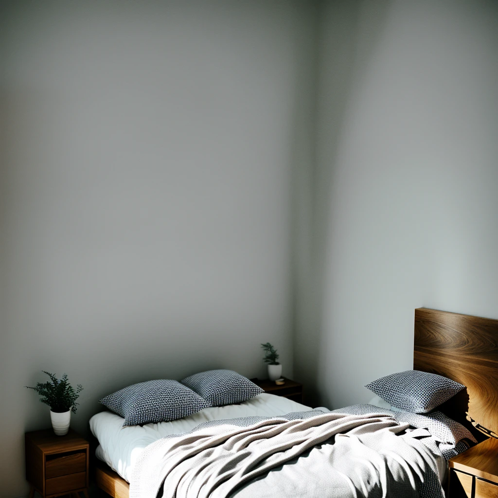there is a bed with a blanket on it in a room, cozy bed, minimalistic and beautiful, natural light in room, pristine and clean design, small bed not made, soft grey and blue natural light, serene bedroom setting, clean and pristine design, white bed, un made bed, minimalistic design, bedroom background, in a bedroom, cozy and calm