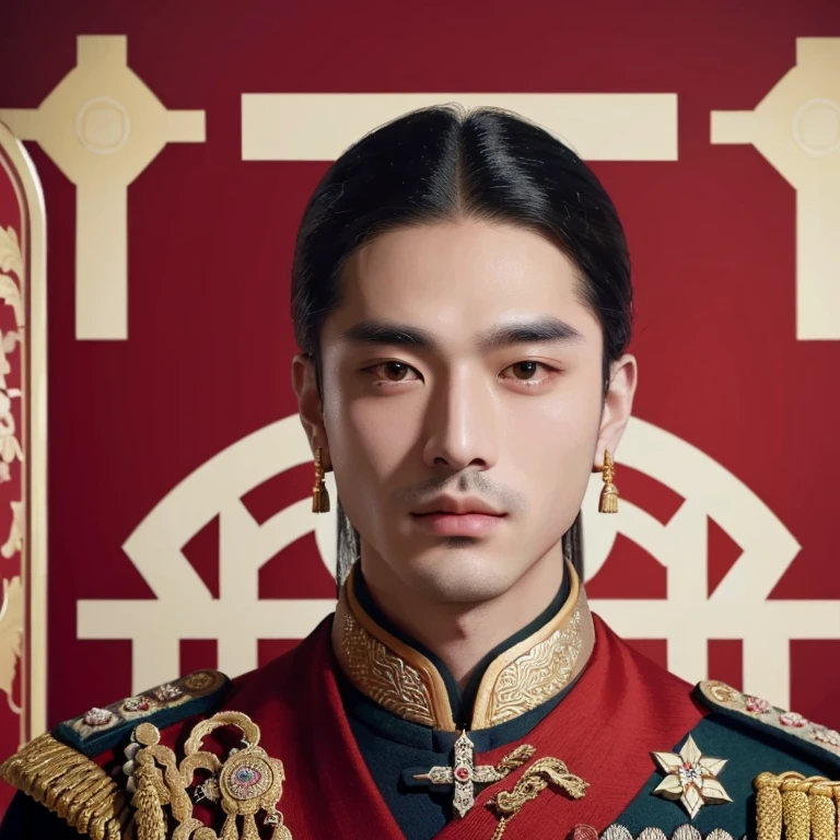 Araaf man in military uniform poses for a photo., Inspired by Guo Xi, beautiful androgynous prince, Inspired by Xie Huan, Inspiration from Xu Xi, Nanchuan, Delicate Androgynous Prince, Inspiration from Emperor Xuande, Maxim Sukarev, Inspiration from Kongsian, Anton, แต่งกายเป็นemperor, emperor, portrait of the empire