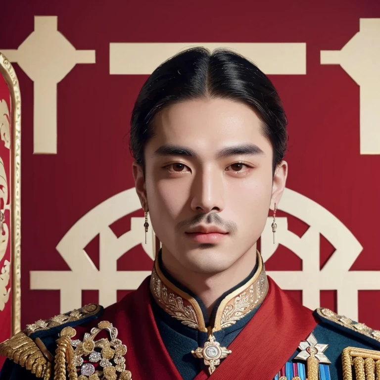 Araaf man in military uniform poses for a photo., Inspired by Guo Xi, beautiful androgynous prince, Inspired by Xie Huan, Inspiration from Xu Xi, Nanchuan, Delicate Androgynous Prince, Inspiration from Emperor Xuande, Maxim Sukarev, Inspiration from Kongsian, Anton, แต่งกายเป็นemperor, emperor, portrait of the empire