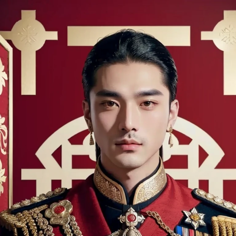 Araaf man in military uniform poses for a photo., Inspired by Guo Xi, beautiful androgynous prince, Inspired by Xie Huan, Inspiration from Xu Xi, Nanchuan, Delicate Androgynous Prince, Inspiration from Emperor Xuande, Maxim Sukarev, Inspiration from Kongsian, Anton, แต่งกายเป็นemperor, emperor, portrait of the empire