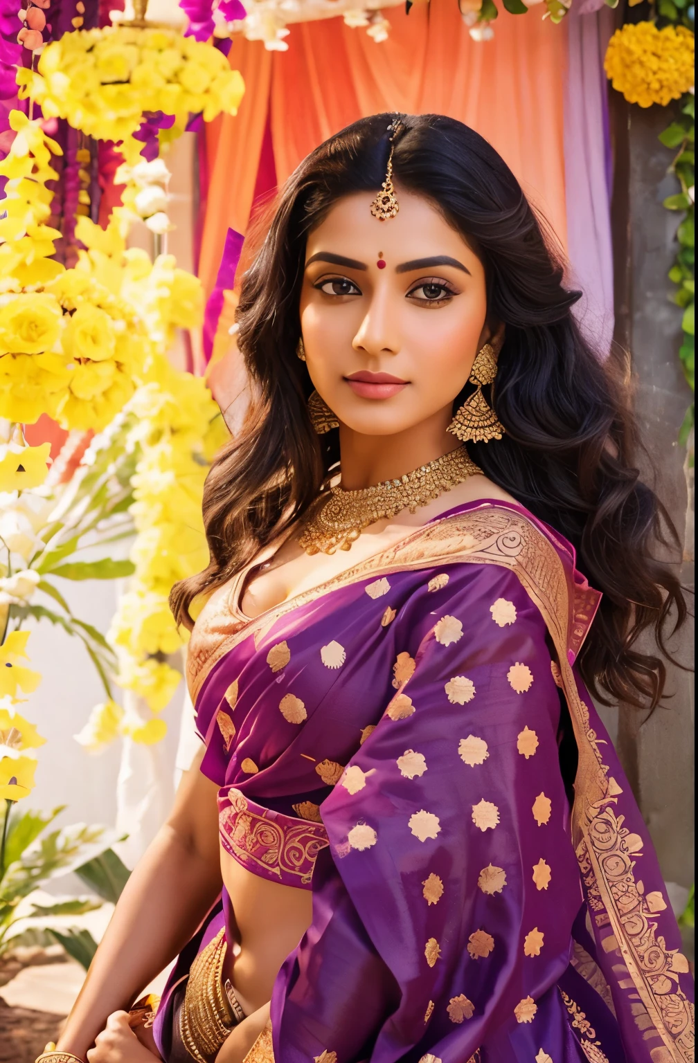 Make Attire: Dress the subject in a traditional Indian royal outfit, such as a lehenga, sari, or anarkali with intricate embroidery and vibrant colors.