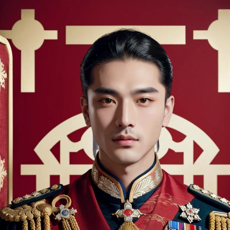 Araaf man in military uniform poses for a photo., Inspired by Guo Xi, beautiful androgynous prince, Inspired by Xie Huan, Inspiration from Xu Xi, Nanchuan, Delicate Androgynous Prince, Inspiration from Emperor Xuande, Maxim Sukarev, Inspiration from Kongsian, Anton, แต่งกายเป็นemperor, emperor, portrait of the empire