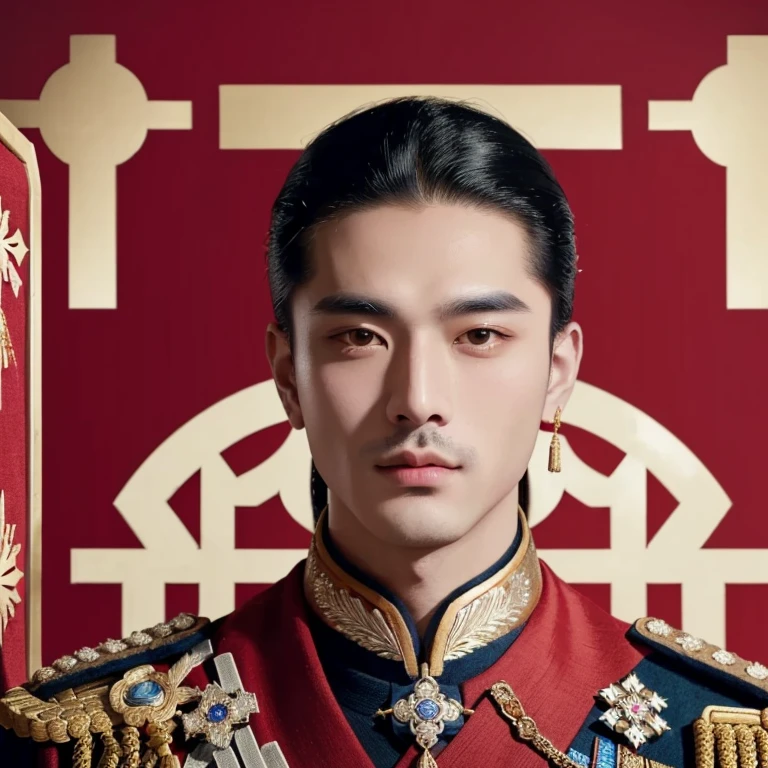 Araaf man in military uniform poses for a photo., Inspired by Guo Xi, beautiful androgynous prince, Inspired by Xie Huan, Inspiration from Xu Xi, Nanchuan, Delicate Androgynous Prince, Inspiration from Emperor Xuande, Maxim Sukarev, Inspiration from Kongsian, Anton, แต่งกายเป็นemperor, emperor, portrait of the empire