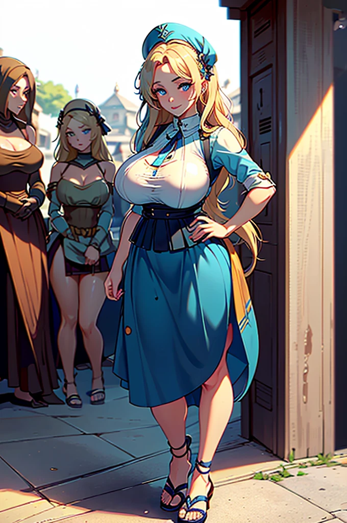 ,boba, short waits, shorth hair, lipstick, Broad Hips, Breasts huge, , Breasts huge, milf,hair blonde, shorth hair, lipstick, make up, , (blue colored eyes), perfects eyes, aretes, smiling, blushful, going,*priestess, park, , going Finger sandals, longskirt, medieval clothes, standing alone, corvo floral, employees, magician, whole body, Finger sandals, medieval village, long robot, longskirt, big skirt, pants
