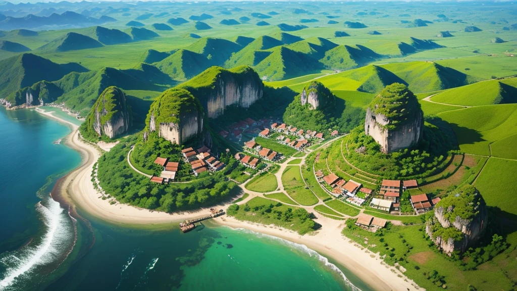 Beautiful scenery of ancient Vietnamese village. Aerial view, Photorealistic photos, High definition, 8K