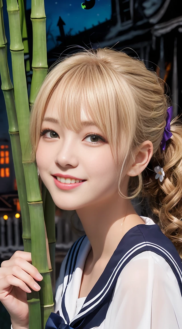 (beautiful japanese girl), (Highest quality,128k, masterpiece:1.55, photorealistic, hyperrealistic), 128k wallpaper,
BREAK (Shot with Canon EOS 5D Mark 4 and Canon EF Lens 85mm F1.2L lens, F value 1.2, ISO 50, shutter speed 64),
BREAK (beautifull, detailed face, detailed eyes), Ultra detailed face, Detailed lips, Detailed eyes, double eyelid, nsfw, 8k, 最High resolution, High resolution, masterpiece,
BREAK from below, selfie, (close up:1.25), (look at camera :1.3), (leaning side:1.3), Cinematic angle,
BREAK toga himiko, (smoky makeup:1.3),
BREAK Lean Body, Large Body, , height of 157 cm, (smile beam:1.5), (fang:1.5),
BREAK (blonde hair:1.3), (Blunt Bangs), double bun, sidelocks, sharp teeths, (yellow eyes:1.3),
BREAK school uniform, sailor collar, red neckerchief, slit pupils, cardigan, long sleeves, blue saillor collar, (deep blue pleated skirt), serafuku,
BREAK (dark alley),night,darkness,(blood splater:1.6),standing,full body,
