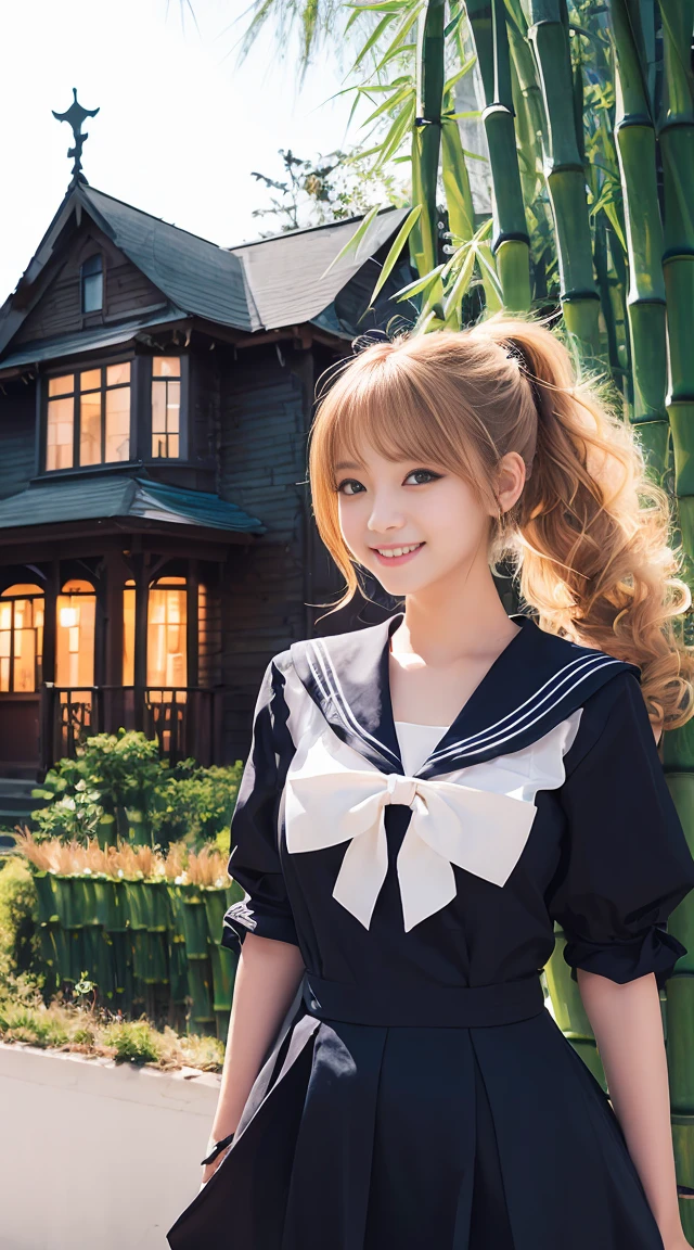 (8k, RAW photo, best quality, masterpiece, highres, absurdres, ultra detailed:1.3), (Photography, realistic, photo-realistic:1.4), (beautiful natural lighting, beautiful deatailed shadow, beautiful detailed glow :1.4), atmospheric,
BREAK, 1 beautiful girl, girl, (cute:1.5),(Little:0.5),(cute:2.0),(change:2.0),(12 year old girl),(big breasts:1.65),(chin hair,blonde,blue bow,green eyes,Eyebrows visible through the hair,side lock,long hair with bangs parted, hair flower, hair ornaments, big ribbon in hair, curly hair, ponytail:1.6),:he, white feathers, one thin white wing, Ang he wings, spread,(smile,blush:1.45) , BREAK //1girl,
BREAK (bamboo, kawaii style, anime style:1.4),
BREAK
(sailor ,(haunted house:1.3)., night view. ghost,leaning forward:1.3),
BREAK wakame,wakame,wakame,(cowboy shot,from front:1.4), BREAK manga illustration.media,manga style,(ultra rich intricately proper sketch+pastel+airbrush+colored pencil:1.1),(ultra highres composition details:1.2),(water color:1.15),