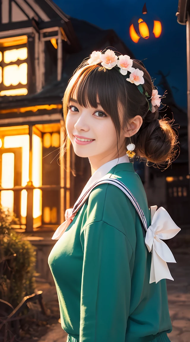 (8k, RAW photo, best quality, masterpiece, highres, absurdres, ultra detailed:1.3), (Photography, realistic, photo-realistic:1.4), (beautiful natural lighting, beautiful deatailed shadow, beautiful detailed glow :1.4), atmospheric, 

BREAK, 1 beautiful girl, girl, (cute:1.5),(Little:0.5),(cute:2.0),(change:2.0),(12 year old girl),(big breasts:1.65),(chin hair,blonde,blue bow,green eyes,Eyebrows visible through the hair,side lock,long hair with bangs parted, hair flower, hair ornaments, big ribbon in hair, curly hair, ponytail:1.6),:he, white feathers, one thin white wing, Ang he wings, spread,(smile,blush:1.45) , BREAK //1girl,


BREAK (bamboo, kawaii style, anime style:1.4),
BREAK
(sailor ,(haunted house:1.3)., night view. ghost,leaning forward:1.3),

BREAK wakame,wakame,wakame,(cowboy shot,from front:1.4), BREAK manga illustration.media,manga style,(ultra rich intricately proper sketch+pastel+airbrush+colored pencil:1.1),(ultra highres composition details:1.2),(water color:1.15),