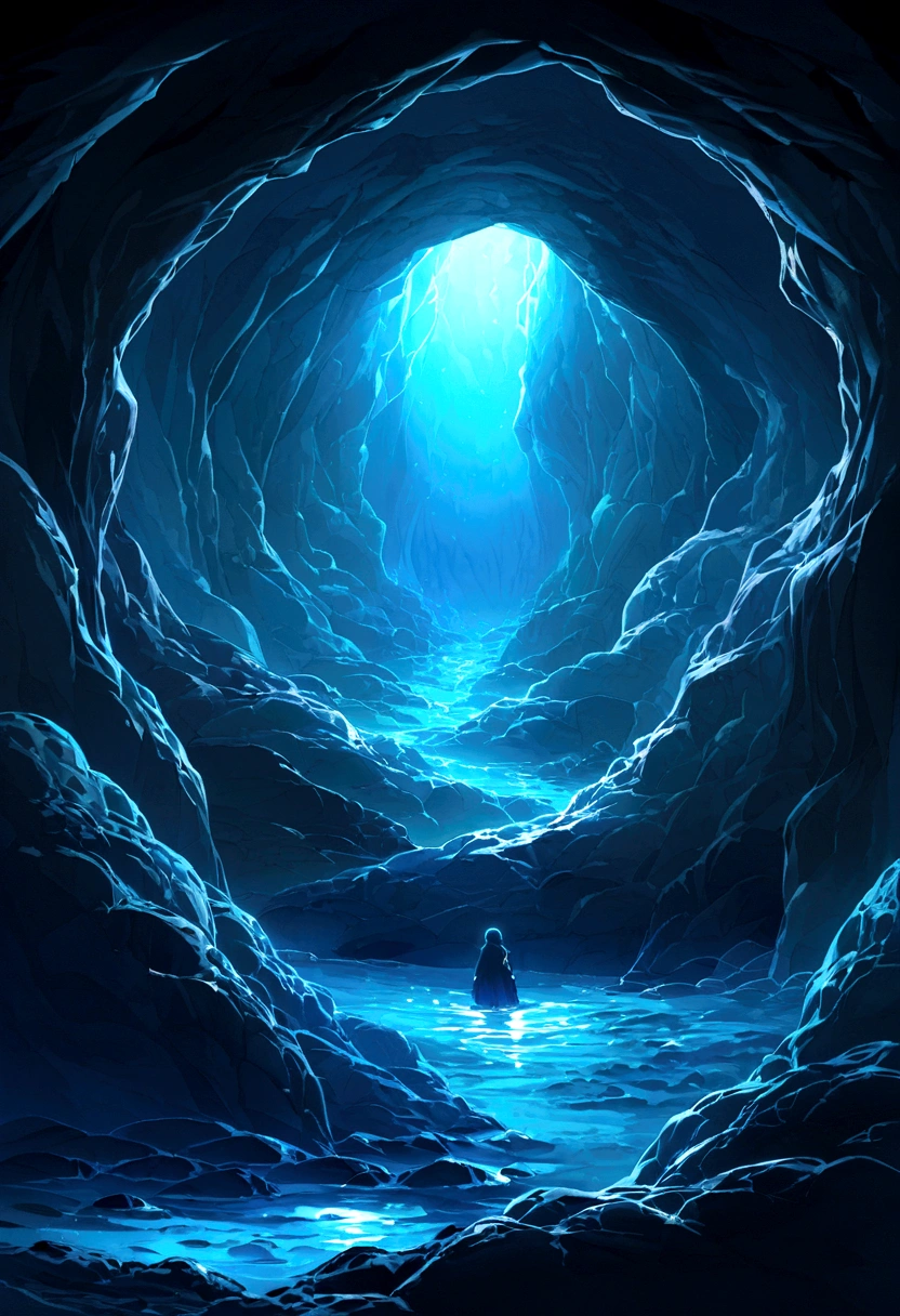 Mysterious image of the deep sea。The color is a deep blue。Sea foam is also placed in the center.。Less light。Image inside the cave