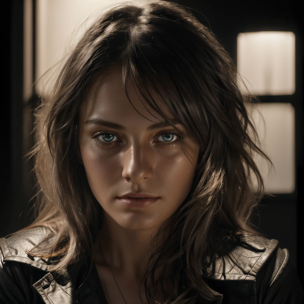(front focus), (in the dark:1.6), Hyperrealist portrait of female by david hockney and alphonse mucha, fantasy art, photo realistic, dynamic lighting, artstation, poster, volumetric lighting, very detailed faces, 4 k, award winning, 1girl, in the dark, deep shadow, low key, cowboy shot, (official clothing:1.4), long hair, white hair