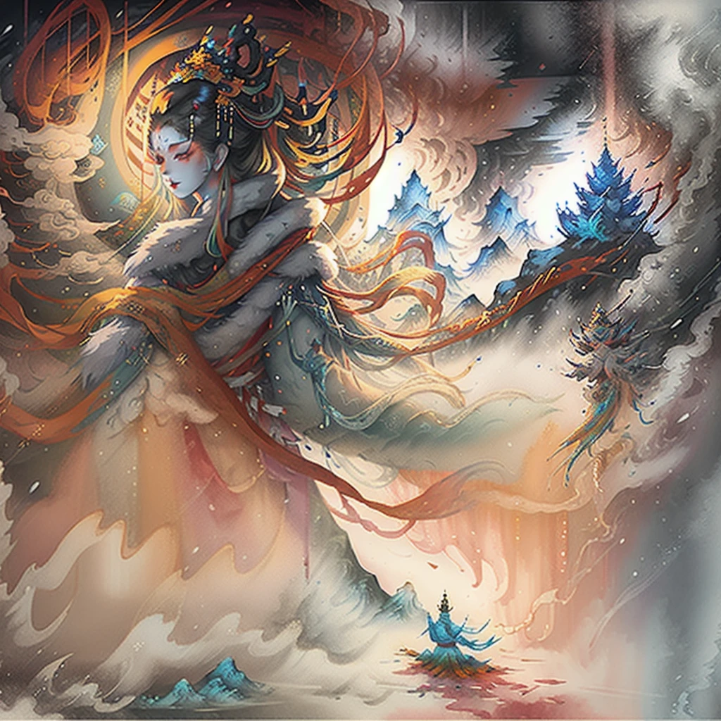 painting of a snowy mountain path with tibetan prayer flags, painterly illustration, colorful concept art, a beautiful artwork illustration, jen bartel, in the snow mountains, colorful digital painting, painterly concept art, by Simon Gaon, winter concept art, inspired by Tuomas Korpi, jessica rossier color scheme, with a snowy mountain and ice