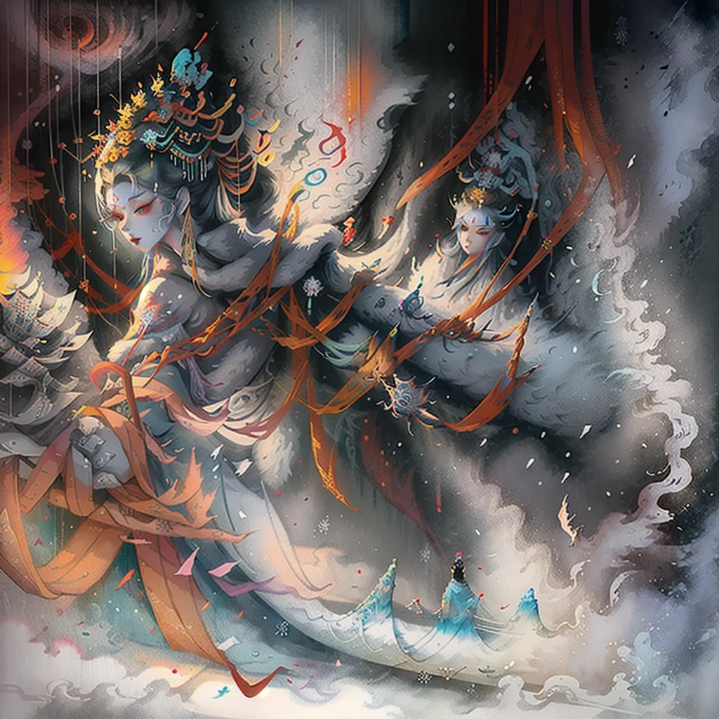 painting of a snowy mountain path with tibetan prayer flags, painterly illustration, colorful concept art, a beautiful artwork illustration, jen bartel, in the snow mountains, colorful digital painting, painterly concept art, by Simon Gaon, winter concept art, inspired by Tuomas Korpi, jessica rossier color scheme, with a snowy mountain and ice