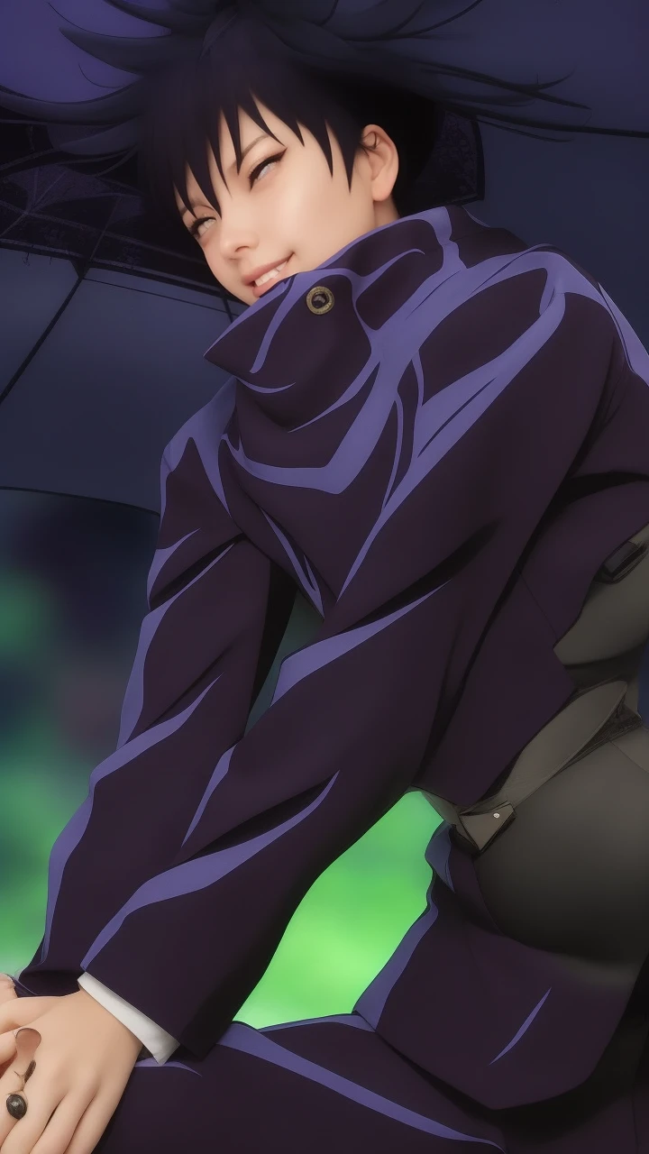 there is a woman with purple hair and a purple umbrella, Beautiful, 1girl, purple hair, brown eye, face detail, pink lips, smiled mouth, cute face, extremely quality, best quality, 32K, 8K, ultra HD, smile, very beautiful, realistic, thin lips, beautiful smile, perfect smile, extremely face detail
