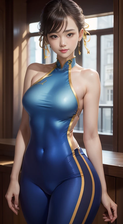 (masterpiece, Highest quality:1.4), (Are standing:1.5), One girl, alone, Spring is coming, Blue Tank Top, Unitard, Blue pants, Tight Suit, Yellow ribbon, short hair, sneakers, Bare shoulders, (Young European Woman:1), Displaying the viewer, Beautiful smile, Beautiful Face, Highly detailed face, Highly detailed eyes, Scattered beneath the surface, Realistic pupils, Apply blush all over the face, Fuller lips, Detailed Background, Depth of written boundary, Volumetric lighting, Sharp focus, Absurd, Realistic proportions, (Realistic, 超Realisticな:1.4), 16k HD