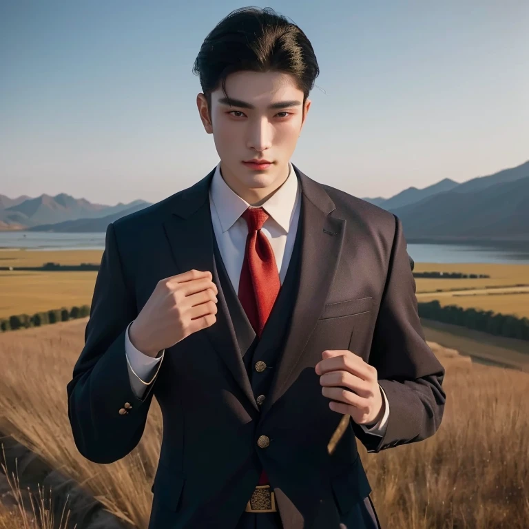 Araaf man in military uniform poses for a photo., Inspired by Guo Xi, beautiful androgynous prince, Inspired by Xie Huan, Inspiration from Xu Xi, Nanchuan, Delicate Androgynous Prince, Inspiration from Emperor Xuande, Maxim Sukarev, Inspiration from Kongsian, Anton, แต่งกายเป็นemperor, emperor, portrait of the empire