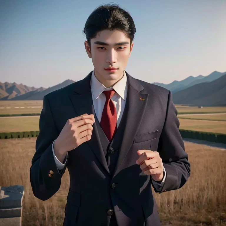 Araaf man in military uniform poses for a photo., Inspired by Guo Xi, beautiful androgynous prince, Inspired by Xie Huan, Inspiration from Xu Xi, Nanchuan, Delicate Androgynous Prince, Inspiration from Emperor Xuande, Maxim Sukarev, Inspiration from Kongsian, Anton, แต่งกายเป็นemperor, emperor, portrait of the empire