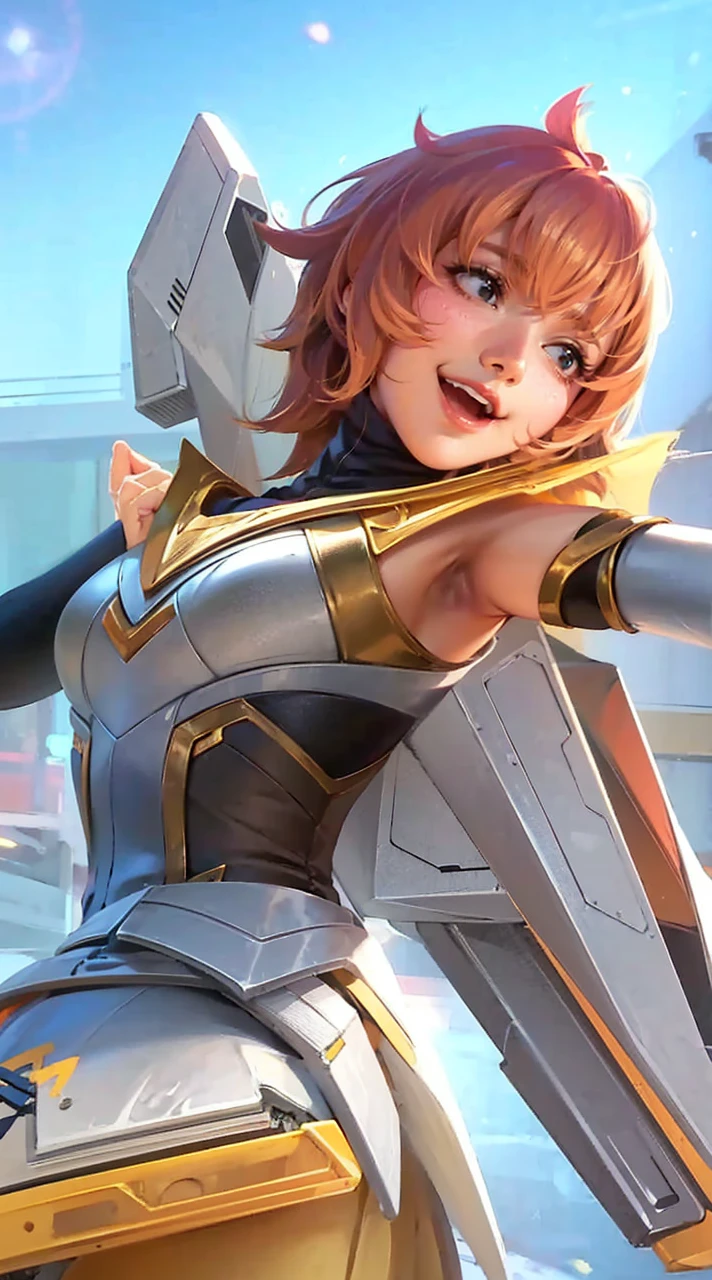 1 Woman Standing, /(Oversized sweater/) V-neck, Mature Woman, /((((short hair、Light brown hair、Blonde hair)))) Beautiful forehead, Stylish Glasses、A gentle blushing smile, (Masterpiece of the highest quality:1.2) Delicate illustrations, super detailed, /(Modern house living room/) indoor