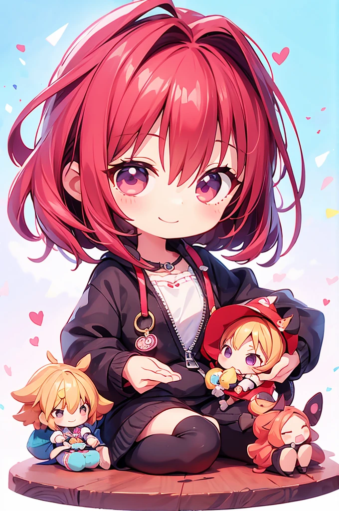 There is a keychain with a doll on it on the table..、Nendoroid、Chibi Girl、smile