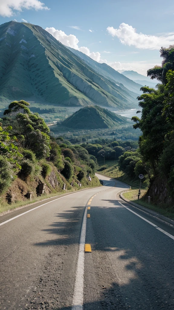 A road, mountain with beautiful view in indonesia