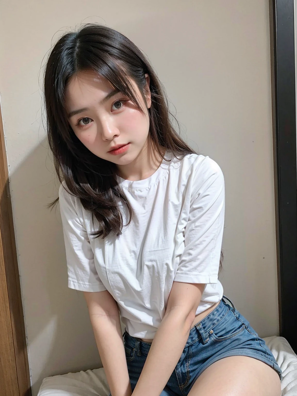 ((Are standing)) , (Hands on knees) , Leaning forward , masterpiece , Highest quality , Very detailed , (15-year-old female)、Blonde、Short Hair、Earrings