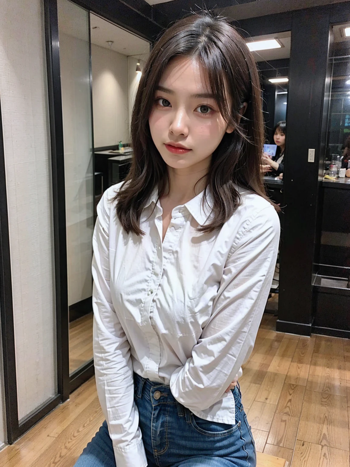 araffed woman in a white shirt and jeans posing for a picture, beautiful south korean woman, korean girl, beautiful asian girl, gorgeous young korean woman, beautiful young korean woman, korean woman, an asian woman, chinese girl, beautiful asian woman, cute young woman, gorgeous chinese model, beautiful girl model, sexy girl, asian girl, beautiful model girl, big breasts