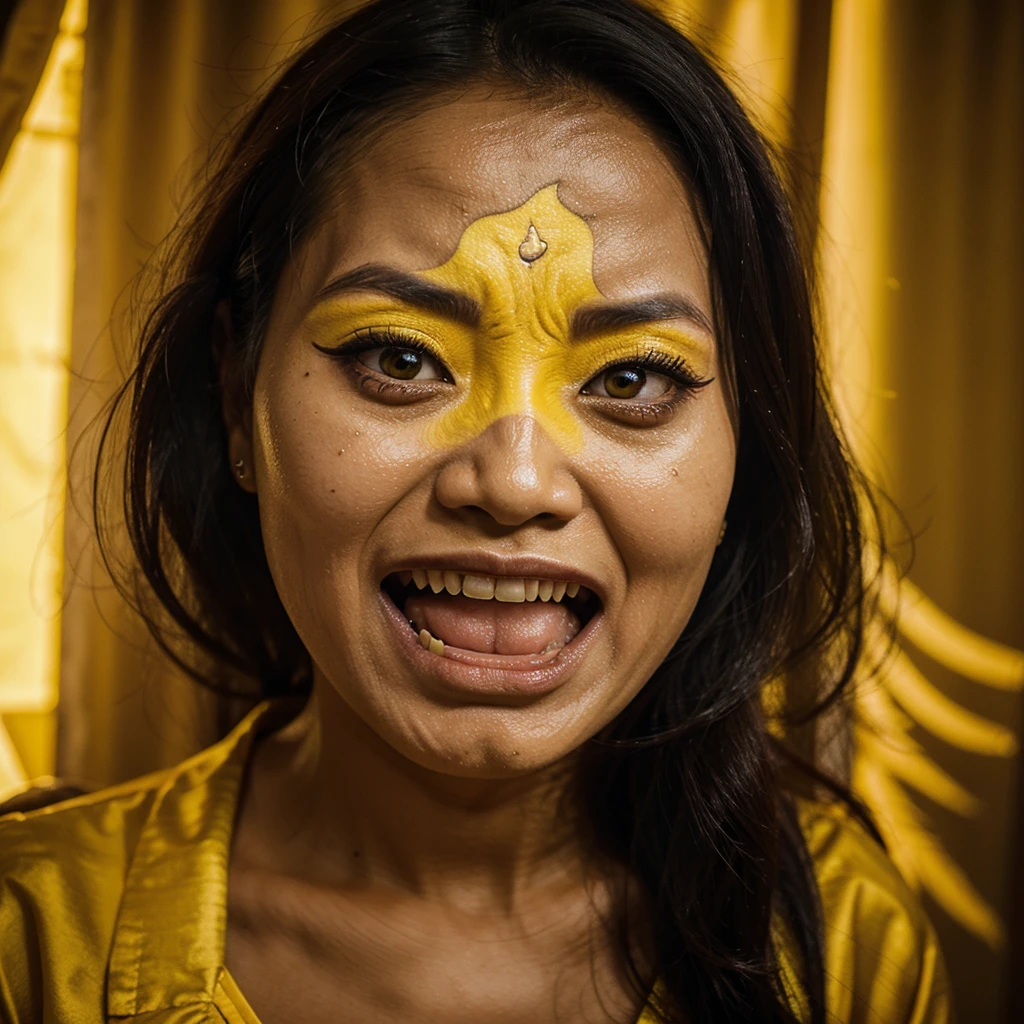 Ghost, adult_female, evil,yellow burma women dress, scary face ,horror image