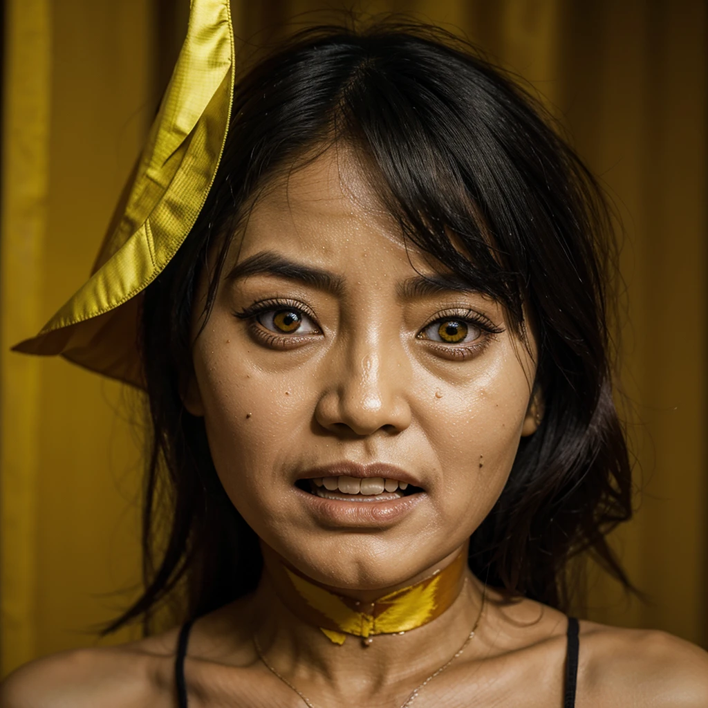 Ghost, adult_female, evil,yellow burma women dress, scary face ,horror image